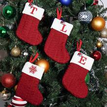 1pc Cute Letter Christmas Sock Decoration Creative Christmas Tree Hanging Ornament Woolen Knitted Socks Decor Prop - A - View 5