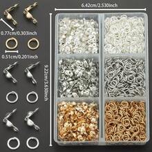 600 st DIY-assortiment av kopplingsringar och delar, inklusive hoppringar och spännen, lämpligt för flätning, DIY-smycken, halsband, armband, nyckelringar, pärlkopplingar, ändkapslar, avslutningsspännen, öppna hoppringar och smyckespännen, tillbehörsmaterial för smyckestillverkning - Knapp & ögla - Visa 4