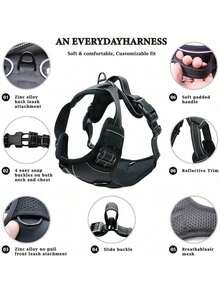 High Reflective Dog Harness Leash Collar Set, Adjustable Padded Dog Vest, Reflective Non-Obstructive Pet Oxford Vest With Front & Back Easy Control Handles, Comfortable, No-Choke Design Pet Vest Leash Collar Set - Ideal Choice For Outdoor Adventure, Multiple Sizes - Suitable For Small, Medium And Large Pets (If In Doubt Between 2 Sizes, Opt For The Larger Size As It Can Be Adjusted) - Multicolor - View 7