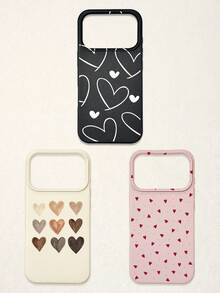 3 pièces Étui de téléphone  avec imprimé cœur, anti-chute, anti-rayures et antidérapant. Design esthétique kawaii avec cœurs rouges, beiges dégradés et lignes blanches. Compatible avec iPhone 11/12/13/14/15/16/16 Plus/17/17 Pro/17 Pro Max/16e et Galaxy S24 Ultra/S25 Ultra/A06 - Multicolore - Voir 67