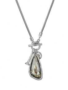 Women's Geometric Pendant Rhinestone Long Necklace - Coffee - View 7