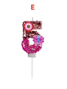 1 Stück farbige Glitzerkerze für Geburtstag, mit roségoldenem Glitzer im oberen Teil und magentafarbenem irisierendem Glitzer im unteren Teil, kombiniert mit kleinen Blumen und lila-rosa Schmetterling aus weichem Gummi. Geeignet für Halloween-Dekoration, Weihnachten - Verschiedenfarbig - Übersicht 21