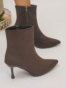 XfxfA Pair Of Women's Pointed Side Zipper Slim Heel Boots, Suitable For Commuting/Dating/Daily Street Wear In The Workplace. - Coffee Brown - View 6