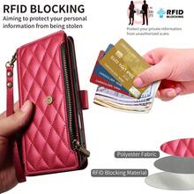 Flip Protective Case Compatible With Apple 18/17 ProMax/16/15/14/13/12/11 Pro Wallet Phone Shell Card Holder Wrist Strap Zipper Pocket Coin Storage Phone Protective Cover - Red - View 7