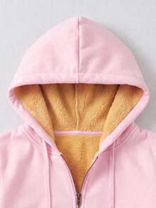 Women's Fleece Lined Hoodie Zip Up Jacket, Winter Sports Top With Pockets For Running Cycling Gym - Pink - View 5