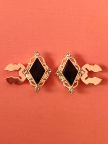 1 buah/2 buah Penutup Kancing Berlian Geometris Elegan, Penutup Kancing Kemeja Jepit, Penutup Kancing Kristal Modis - Hitam - View 6
