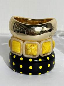 Yellow & Black Striped White Polka Dot Black Resin Polka Dot Bracelet, Harajuku Y2K Decorative Bracelet, Summer Beach Vacation Decorative Bracelet - Multicolor - View 3