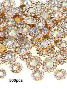 100/200/500pcs 1.2cm Rhinestone Sunflower Hand-Sewn Beaded Flower Applique Lace DIY Hair Accessories Material Handmade Double Layer Flower - Sunflower Flat-back Rhinestone - View 21