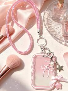 Wavy Lace Transparent Acrylic Card Holder, Shiny Rhinestone Lanyard, Y2K Style, Ins Sweet Pendant Exquisite Bow Heart Resin Pink Star Bag Charm, Card Holder Accessories, Work ID Lanyard, DIY Card Storage Case, Fit Idol Photos, Self-Printed Cards, Campus Meal Cards, Access Cards, ID Cards, Work Passes And Subway Access Cards, Student, Fan Gift, Key Chain, Backpack Charm, Back To School Essential (Card Paper Not Included) - Multicolor - View 7