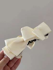 1pc Glossy Satin Ribbon Multi-Layer Bow Banana Hair Clip, Fashionable Elegant Hair Accessory, Suitable For Various Occasions - Black - View 5