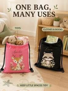 Customized Wildlife Zoo Animal Name Drawstring Bag - Personalized Zoo Text Backpack, Suitable For Picnics, Unique Gift Bags, Can Be Used As Birthday Party, Baby Shower Gifts And Customized Birthday Presents - Multicolor - View 3