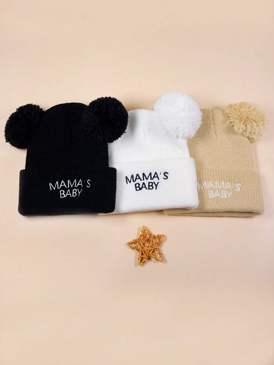 3件組 MAMA BABY 刺繡圖案嬰兒帽,適合女嬰與男嬰,輕量可調節,適合戶外保暖穿著 - 彩色 - 查看 1