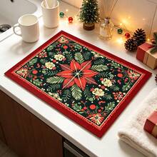 1pc Dish Drying Mat, Coffee Machine Mat, Christmas Holiday Table Mat Style Dish Drying Mat, Exquisite Floral Pattern, Absorbent Tabletop Protection, Suitable For Home Dining Table, Kitchen Counter, Combines Practicality And Holiday Atmosphere, Home Gift, Tabletop Decor - XYLSD-938 - View 4
