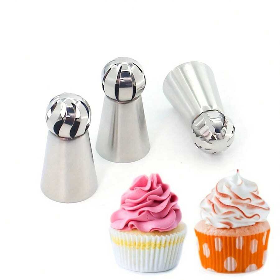 Ball Russian Piping Tips Set, 3 Pieces, Stainless Steel Cake Decorating, Frosting Icing, For Cupcakes, Cake, Cookie - Multicolor - View 1