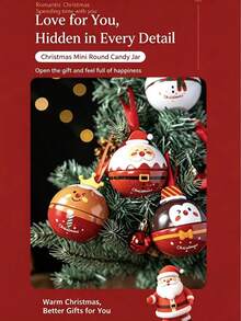 5Pcs New Mini Round Christmas Tin Balls, Cute Snowman & Reindeer Hanging Ornaments, Small Storage Tin Boxes, Xmas Tree Decor, Holiday Party Gift Boxes - View 2