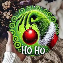 The Grinch لافتة دائرية إبداعية بتصميم هوهوهو لعيد الميلاد، زينة شجرة عيد الميلاد، مناسبة لديكور عيد الميلاد والهالوين وحفلات أعياد الميلاد، مناسبة للمنزل وللكبار كهدية - متعدد الألوان - مشاهدة 2
