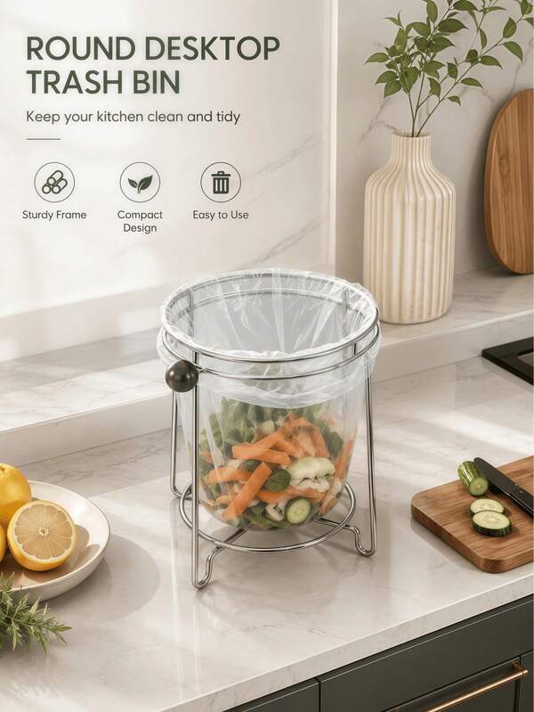2/1pc Minimalist Stainless Steel Trash Can, Portable Desktop Trash Can, Desktop Decor, Used For Storing Fruit Peels And Paper Scraps, Keeping Desktop Tidy, Suitable For Bathroom, Kitchen, Home, Office Desk, Coffee Table, Office, Living Room, Study, No Power Needed, Durable, Christmas, Halloween