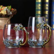 Set Cangkir Teh Kaca Bebas Timbal Kristal Enamel dengan Sendok, Hadiah Natal, Hari Valentine. Hadiah Terbaik untuk Ibu, Nenek, Pacar, Saudari. - 1 buah - View 2