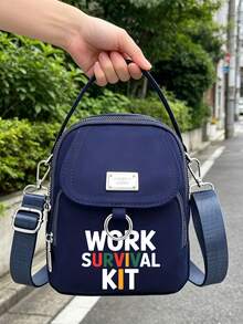 「WORK」印花女款小號斜挎包，時尚休閒單肩手機包，拉鍊開合，輕量設計，適合上班通勤、上學、旅行、購物，女性日常出行的多功能配件，亦適合作為送給女友、家人、朋友的生日、教師節、開學季、畢業季/節日禮物 - 彩色 - 查看 6