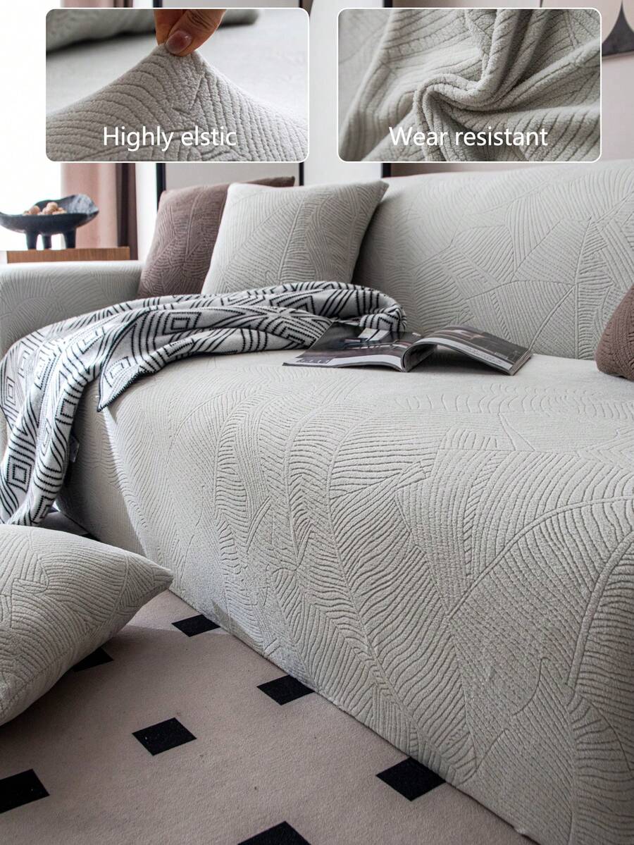 1pc All-Season Elastic One-Piece Waterproof Sofa Cover, Fabric Anti-Slip Full Sofa Cushion Cover, Washable Dust-Proof & Color-Resistant Sofa Slipcover, Suitable For Bedroom, Office, Living Room - Light Grey - View 1