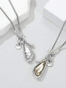 Women's Geometric Pendant Rhinestone Long Necklace - Coffee - View 4