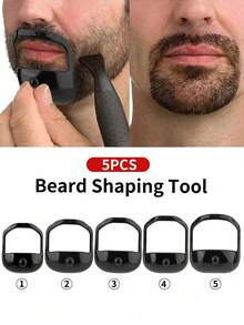 5pcs Men's Beard Styling Tool Set, ABS Material Goat Beard Styling Template, Can Draw Various Beard Styles Such As Curved Or Straight Sideburns, Goat Beard, Etc., Time-Saving Beard Trimming Kit - Multicolor - View 1