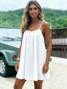 1pc Women's Loose Spaghetti Strap 100% Cotton Moisture-Wicking Breathable Nightgown Loungewear - White - View 6