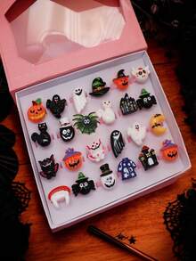 Set 10 Cincin Resin Kartun Halloween, Desain , Hantu, Laba-laba, Kastil, Topi Penyihir (Dikirim Acak), Aksesori Dekoratif untuk Pesta Liburan, Hadiah - MultiWarna - View 6