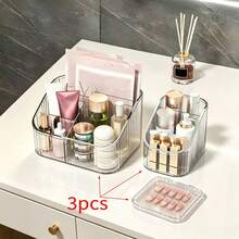 3pcs Portable Cosmetic Storage Box + Nail Art Storage Box (Set), Transparent Plastic Jewelry Storage Box, Makeup Organization And Storage, Hair Clips, Hair Accessories, Hair Ties And Other Jewelry Storage Box, Used For Bathroom Room Vanity Display Box, Bathroom Accessories - Clear - View 9