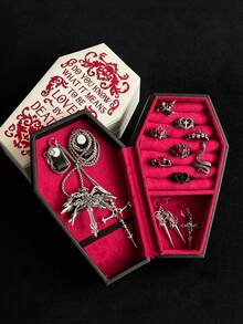 1pc Fashion Gothic Coffin-Shaped Jewelry Box, Fashionable Artificial PU Leather Mini Jewelry Storage Box, Perfect For Storing Earrings, Rings, Necklaces And Bracelets, Portable Gothic Style Storage Box, Perfect For Halloween, Christmas, Back To School, Unique Gift For Fashion Enthusiasts And Collectors - Multicolor - View 8