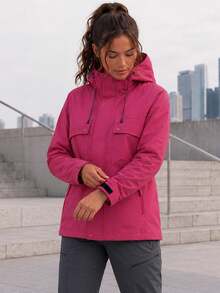 Jaket Wanita Berkerudung dengan Banyak Kantong, Manset yang Dapat Diatur, Resleting Depan, Mantel Serbaguna untuk Aktivitas Luar Ruangan, Mendaki, Bepergian, dan Pemakaian Sehari-hari. - Hot Pink - View 4