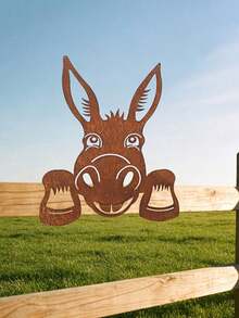 Rusted Metal Donkey Head Garden Stake/Fun Farm Animal Wall Decor For Outdoor Rustic Style (Suitable For Yard, Fence, Patio And Lawn)/Rusted Metal Donkey Garden Stake/Rustic Farm Animal Fence Decoration - C - View 6