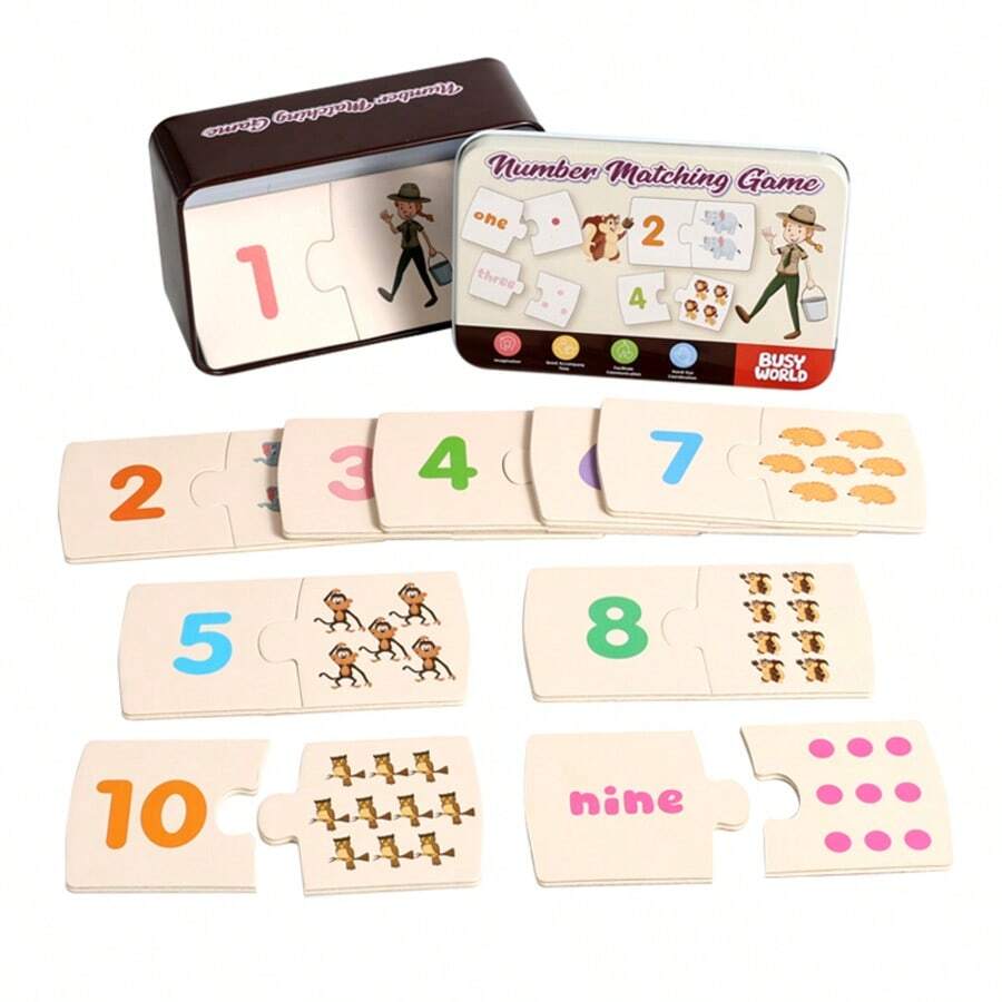 1 Set Number & Quantity Matching Puzzle Game, Baby Number & English Word Cognition, Kindergarten Math Enlightenment Educational Puzzle Card Toy