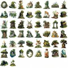 50pcs Forest Theme Green Transparent Sticker Pack Cartoon Design For Phone Cases, Laptops, Scrapbooks & Journals - Unique Decorative Stickers Decals - Multicolor - View 7