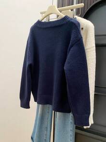 Women's Navy Blue Pom Pom Bow Knit Cardigan, Button Front Sweater Jacket, Suitable For Coffee Date, Autumn/Winter, Halloween, Thanksgiving, Christmas - Navy Blue - View 7