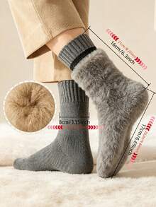 2pcs Men's Thickened Terry Mid-Calf Socks, Fleece Lined Cotton Socks For Autumn/Winter, Warm And Cold-Resistant - Multicolor - View 4