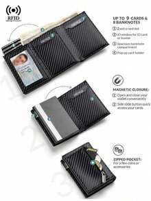 RFID Credit Card Holder For Men, Magnetic Pop-Out Metal Card Holder, Money Pouch, Carbon Fiber PU Leather Men's Wallet, Gift For Men, Father's Day Gift - Multicolor - View 5
