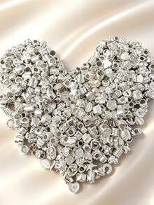 25/50/80/100/150/200/300/500/1000pcs Silver Random Acrylic Beads, For Jewelry Making, Bracelets, Necklaces And Craft Accessories - Silver - View 4