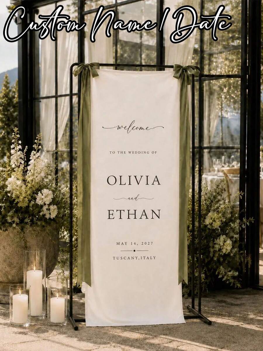 1pc - Personalized Linen Wedding Banner, Customized Wedding Welcome Sign, Modern Wedding Decoration, Elegant Reception Entrance Sign, Wedding Gifts, Welcome Gifts, Bride's Party - Multicolor - View 1