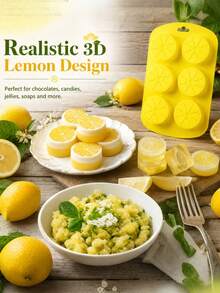 6-Cavity Lemon Slice Silicone Mold, Heat Resistant, Easy Release, 3D Fresh Fruit Shape Chocolate Ice Cube Mold For Home Baking, Suitable For Chocolate Making, Beverage Ice Cubes, Cake Decoration, Home Party Baking, Handmade DIY - Multicolor - View 7