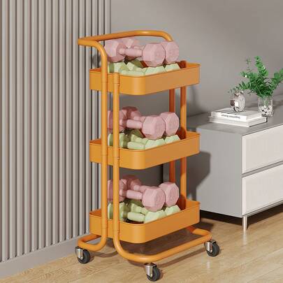 1pc Home-Use Small Cart Storage Rack, Kitchen Snack Storage Shelf, Carbon Steel Toy Organizer, Movable Sorting Rack