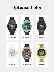 Jam Tangan Fashion Pria GUESS Tonneau Hollow Multi-Dial Quartz, Casing Hitam, Tali Silikon Hitam GW0203G8 - Hitam - View 10
