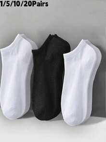 1/5/10/20 Pairs Women's Black/White/Grey Solid Color Socks, Soft & Breathable, Moisture-Wicking, Minimalist Versatile, Casual Daily Wear, Christmas Gift - Multicolor - View 9