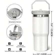 SCALON 30oz/900ML 1件大容量保溫隨行杯，附手把與吸管，可攜式不鏽鋼真空防漏飲水杯，冰飲杯、旅行杯、冷熱保溫杯、咖啡杯，適用於旅行、學校、辦公室、戶外、健身房、居家等場景，送給朋友、家人的禮物，節日禮物、生日禮物（含吸管），理想的聖誕節/萬聖節禮物，四季通用 - 查看 6