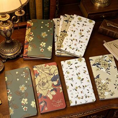 2 Packs Bohemian Floral Notebooks, 48 Sheets (96 Pages) With Thick Kraft Paper Inner Pages, Artistic Printed Cover, Portable Compact Size, Suitable For Student Note-Taking, Office Memos, Travel Journals, And Daily Essays. High-Value Vintage Style