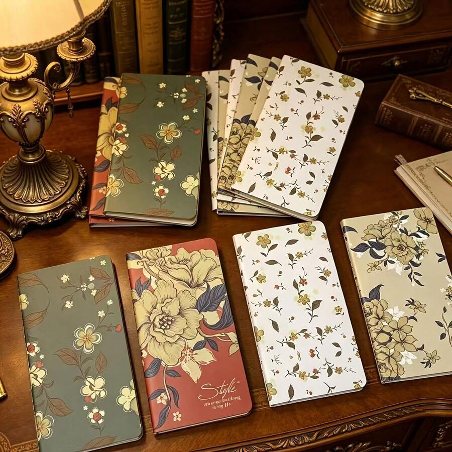 2 Packs Bohemian Floral Notebooks, 48 Sheets (96 Pages) With Thick Kraft Paper Inner Pages, Artistic Printed Cover, Portable Compact Size, Suitable For Student Note-Taking, Office Memos, Travel Journals, And Daily Essays. High-Value Vintage Style - Multicolor - View 1