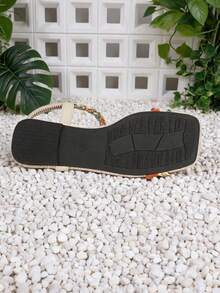 Damen Sommer Mode Boho Flache Sandalen, gewebtes Hohldesign mit Blumen- und Metallelement, geeignet für Strand, Urlaub, Dates und verschiedene Anlässe, Orange - Orange - Übersicht 9