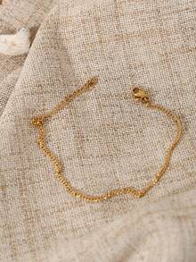 1pc Fashionable Golden Stainless Steel Waterproof Linked Bracelet Minimalist Silvery Versatile Bead Chain Hand Jewelry For Woman Daily Wear - Bracelet - View 4