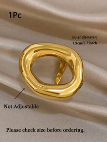 1Pc/Set Irregular Hollow Oval Gold Ring Two-Tone Curved Open Ring Set,Stainless Steel Jewelry For Women,Party,Daily,Birthday Gifts,Halloween,Boho/Y2K - Multicolor - View 9