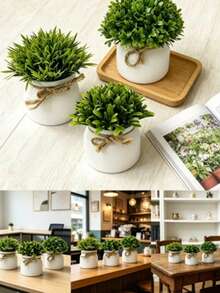3pcs/1pc Mini Realistic Artificial Potted Plants With Pot, Small Spring Faux Plants, Mini Plastic Green Grass Trimmed Shrub, Suitable For Office Desk Decor, Wedding Favors, Bridal Shower Decoration, Home Office Decor Centerpiece - Multicolor - View 7